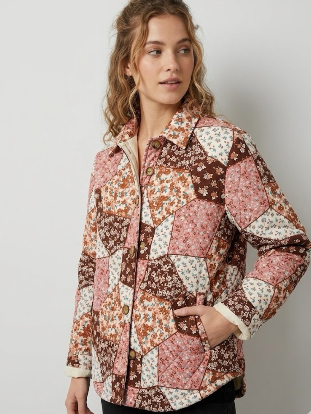 NWOT Blue B Vintage Style Floral Patchwork Quilt Coat Shacket - Soft Cotton